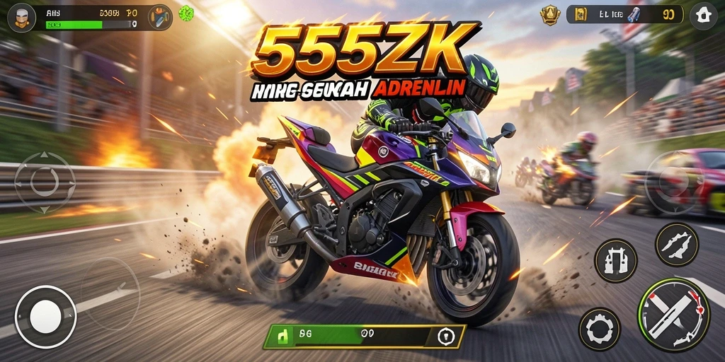 Tampilan aksi balapan motor yang intens dalam 555ZK.