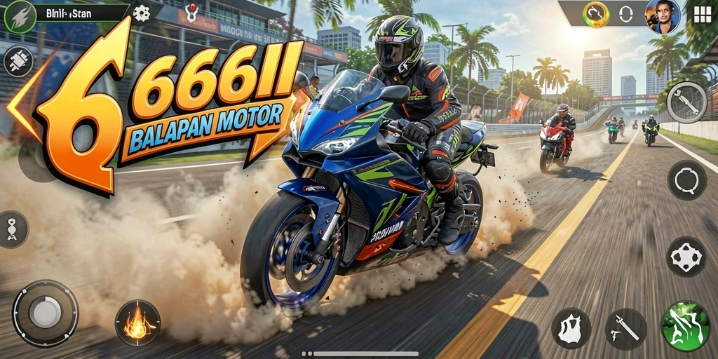 Gameplay 666I yang mendebarkan dan balapan motor yang seru.