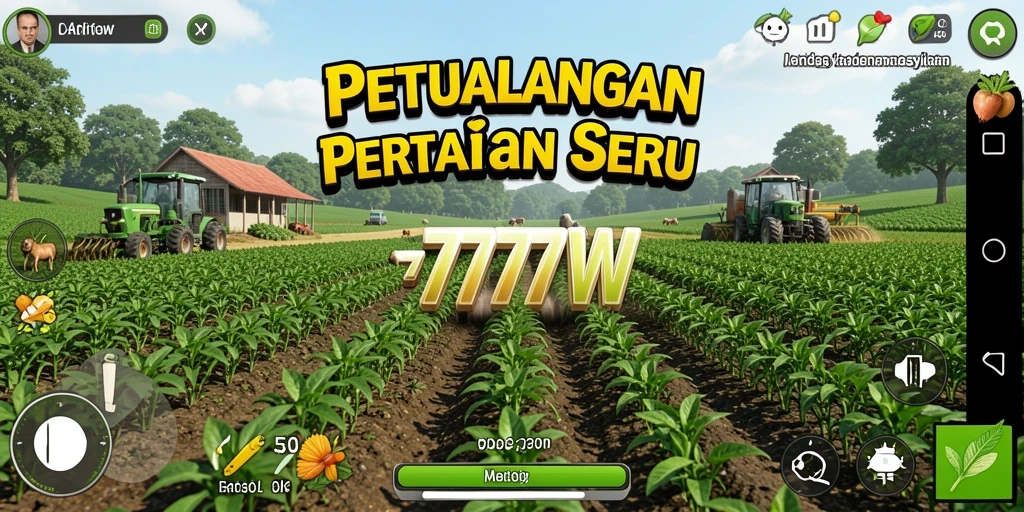 Screenshot gameplay 7777W dengan aktivitas bertani yang seru.