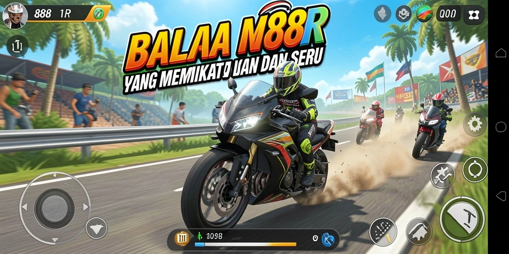 Tampilan gameplay <strong>888R</strong> dengan motor balap yang mendebarkan.
