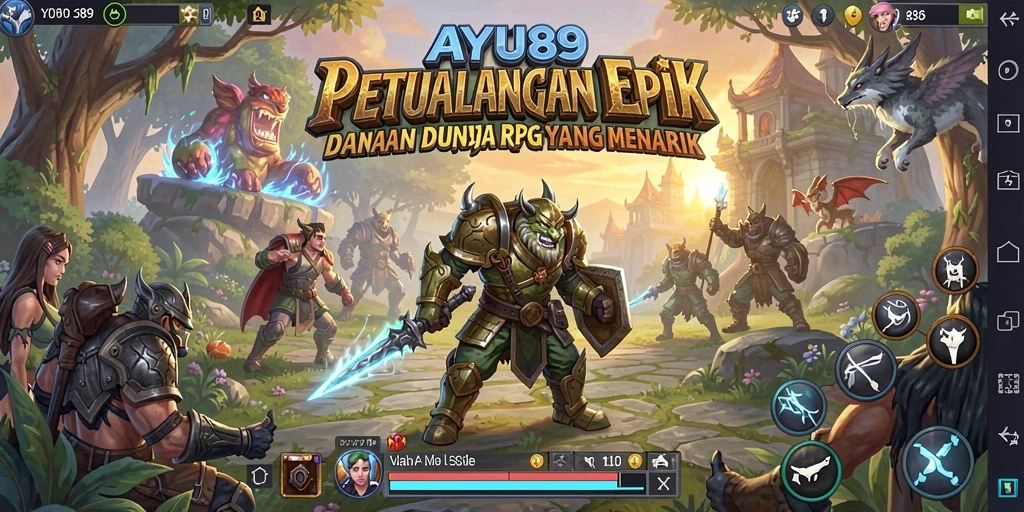 Tampilan screenshot utama AYU89 yang menunjukkan aksi pertempuran RPG.