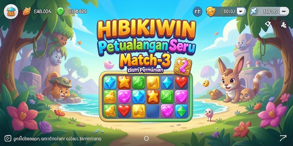 Tampilan gameplay HIBIKIWIN yang penuh warna dan seru.