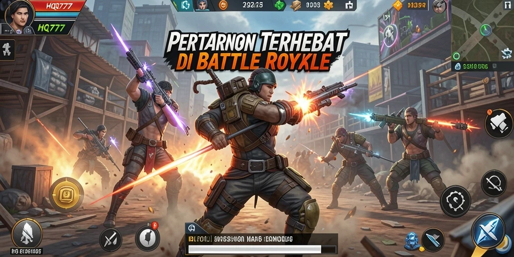 Screenshot gameplay HQ777 menampilkan aksi seru dalam pertarungan Battle Royale.