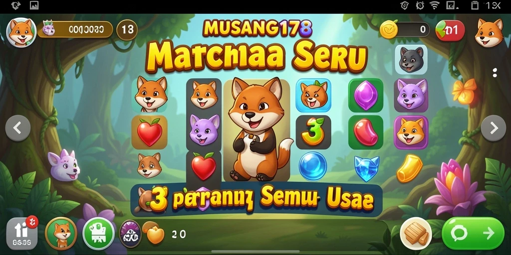 Tampilan gameplay seru dari MUSANG178 dengan level Match-3 yang menantang.